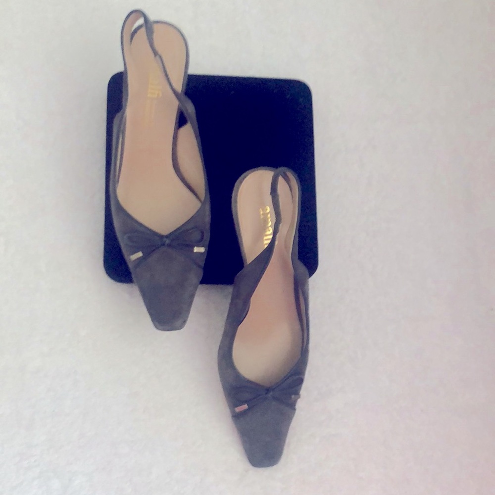Suede sling back heels , leather soles ! Well made !